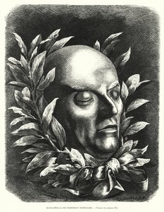 Dödsmask av den tyske poeten Friedrich Schiller (litho) av European School