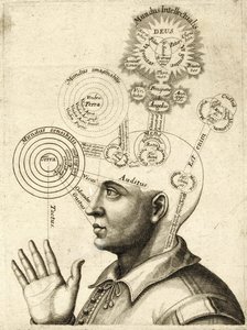 Diagram över människans tänkande och de fyra sinnena, ca 1650 (gravyr) av European School