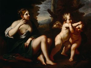 Diana och Cupids (olja på duk) av European School