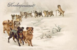 Vykort hund (färglitografi) av European School