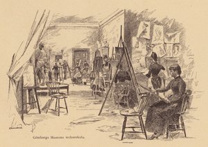 Teckningskurs på Göteborgs Museum, Sverige (gravyr) av European School