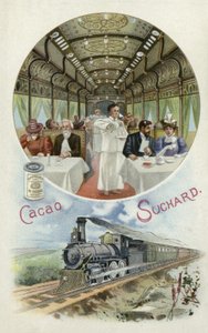 Dricker Suchard-kakao i matvagnen på ett tåg av European School