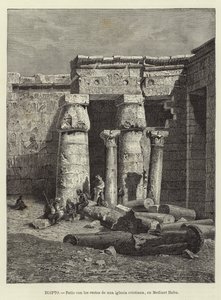 Egypten - Innergård med resterna av en kristen kyrka i Medinet Habu av European School