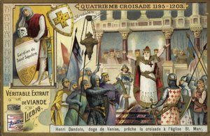 Enrico Dandolo, doge av Venedig, predikar det fjärde korståget i Markuskyrkan, Venedig av European School