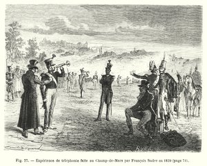 Telefoniupplevelse gjord på Champ-de-Mars av Francois Sudre 1829 (gravyr) av European School