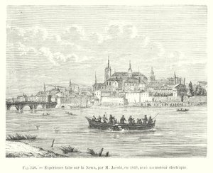 Erfarenhet gjord på Newa, av M Jacobi, 1839, med en elektrisk motor (gravyr) av European School