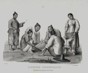 Familj av koreanska fiskare (litografi) av European School