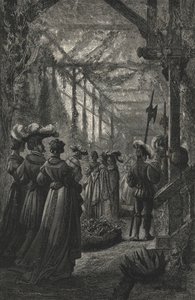Fest i ett växthus, efter en gravering från 1400-talet (gravyr) av European School