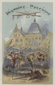 Slåss på styltor i Namur (färgad gravyr) av European School