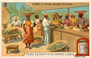 Fiskmarknaden i Havanna, Kuba (chromolitho) av European School