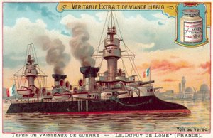 Fransk pansarkryssare Dupuy de Lome (chromolitho) av European School