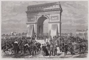 Tyska soldater vid Triumfbågen, Paris, efter att ha säkrat segern i det fransk-preussiska kriget, 2 mars 1871 (gravyr) av European School