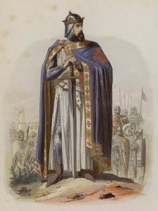 Godfrey av Bouillon, frankisk ledare för första korståget och förste härskare över kungariket Jerusalem (färgad gravyr) av European School