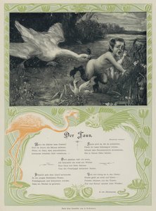 Gås som jagar en faun (färgad gravyr) av European School