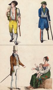Lyckliga och olyckliga människor (färglitografi) av European School