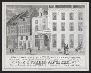 Hotel Des Pays Bas, Nederlands Hotel, A L Charle-Janssens, Antwerpen, Antwerpen (gravyr) av European School