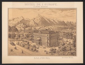 Hotel Trade Card (färgad gravyr) av European School