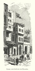Hus med balkong i Rosetta, Egypten (litho) av European School