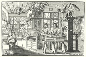 Interiör av en boktryckarverkstad, c1676 (gravyr) av European School