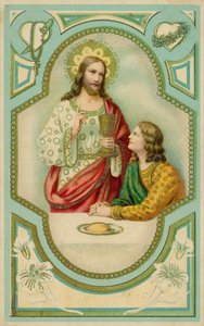 Jesus Kristus välsignar en man som tar nattvarden (chromolitho) av European School