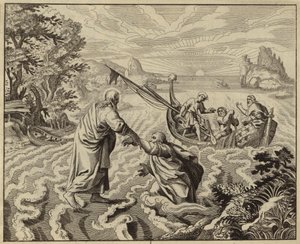 Jesus Kristus går på Galileiska sjön (gravyr) av European School