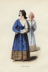 Italienska flickor (färgad gravyr) av European School