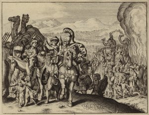Josua och israeliterna korsar Jordanfloden och går in i Kanaan (gravyr) av European School