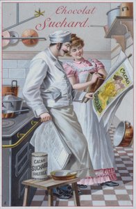 Köksscen, reklam för Suchard kakao (chromolitho) av European School