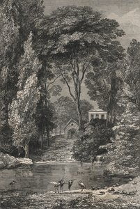 Den schweiziska dalen i Jardin Des Plantes i Paris (gravyr) av European School