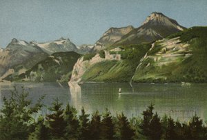 Luzernsjön: Axenstein (färglitografi) av European School