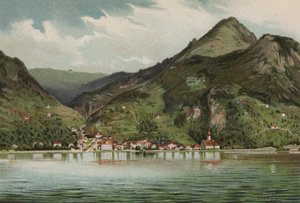 Luzernsjön: Gersau (färglitografi) av European School