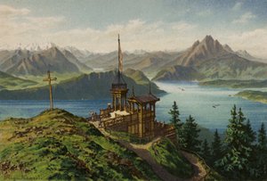 Luzernsjön: Rigi-Kanzeli (färglitografi) av European School