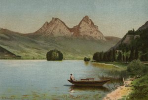 Luzernsjön: Lowerzsjön (färglitografi) av European School