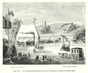 Loktävlingen hölls i Liverpool, oktober 1829 (gravyr) av European School