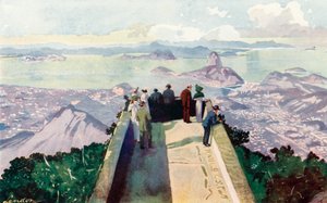 Nedblick från den östra kanten av Corcovado Peak, 2.300 fot (färglitografi) av European School