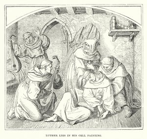 Luther ligger i sin cell och svimmar (gravyr) av European School