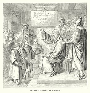 Luther besöker skolorna (gravyr) av European School