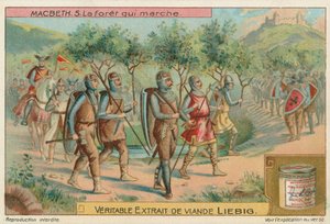 Macbeth. Skogen som marscherade, Liebig-kort, början av 1900-talet (chromo) av European School