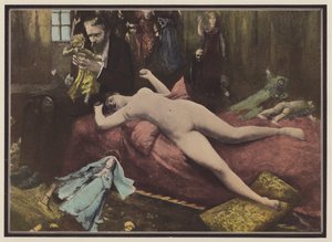 Man med dockor (färg litho) av European School