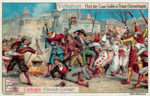 Mardi Gras-firande i Trento, Italien (chromolitho) av European School