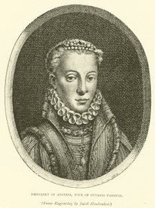 Margareta av Österrike, hustru till Ottavio Farnese (gravyr) av European School
