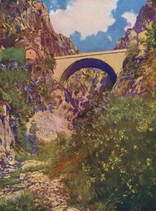 Menton, Le Pont St-Louis (färglitografi) av European School