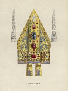 15th Century Mitre (färgad gravyr) av European School