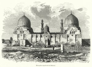 Sultan Barquqs moské och mausoleum, Kairo, Egypten (litho) av European School