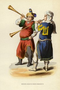 Engelska Musicians of the Reign of Edward III (färgad gravyr) av European School