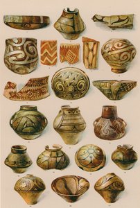 Ornament: Södra Ryssland, Rumainien, Norra Grekland, Slutet av yngre stenåldern till början av bronsåldern (färglitografi) av European School