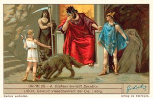 Orpheus befriar Eurydice (chromolitho) av European School
