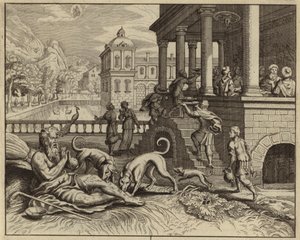 Liknelse om den rike mannen och Lasarus tiggaren (gravyr) av European School