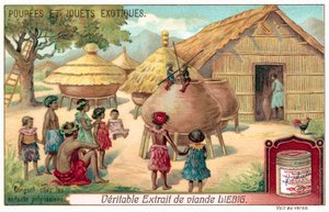 Polynesiska barn tittar på en dockteater (chromolitho) av European School