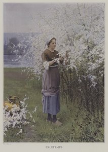 Printemps (vår) (färg litho) av European School